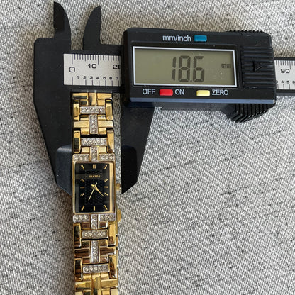 Reloj Joya Elgin Mujer Años 2000 Dorado Con Cristales