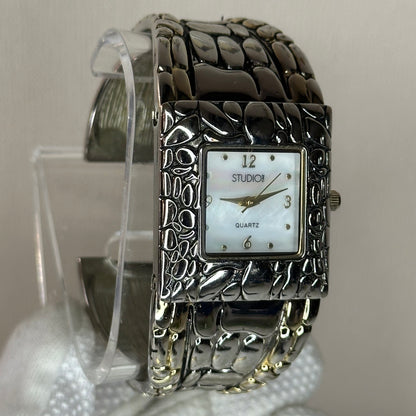 Reloj Joya Studio Time MadrePerla Mujer Años 2000 Cuff Brazalete Escultórico