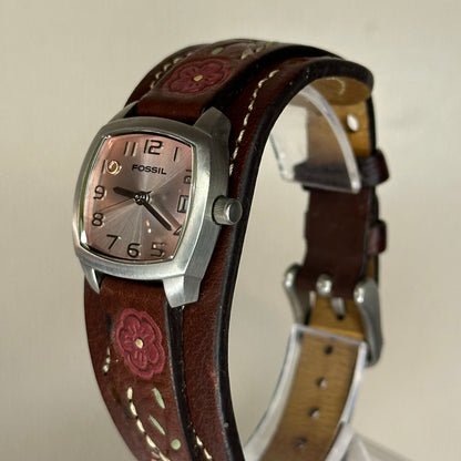 Reloj Fossil Mujer JR-8730 Elab. en 2008 Correa Cuff Floral Impecable Estética Boho-Western