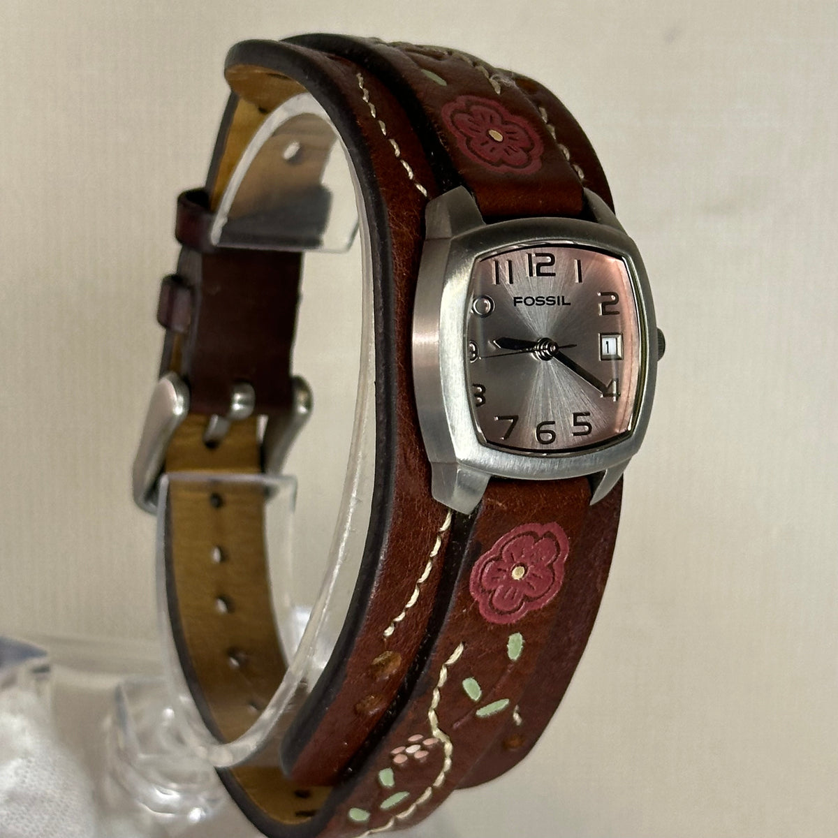 Reloj Fossil Mujer JR-8730 Elab. en 2008 Correa Cuff Floral Impecable Estética Boho-Western