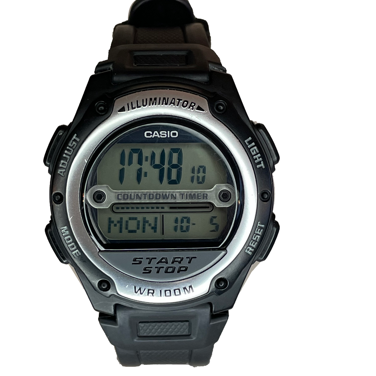 Reloj Casio W-756 Illuminator World Time Hombre Pulsera Original Año 2008 COUNTDOWN — frontal sin fondo