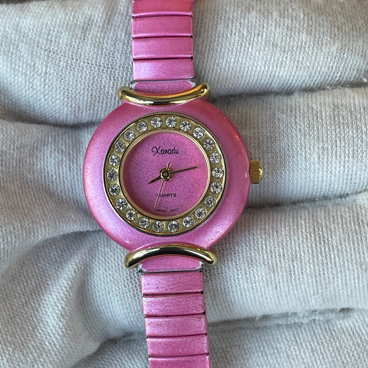 Reloj XANADU Mujer Año 2000 Rosa Cristales Expandible Y2K