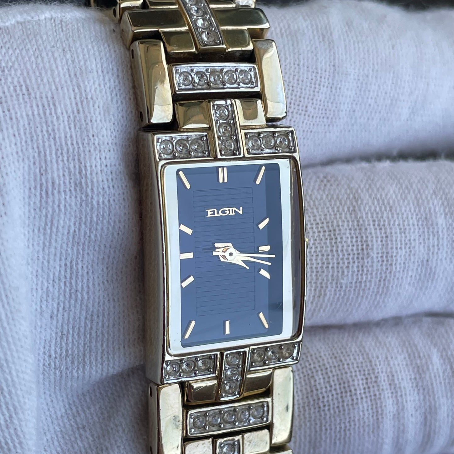 Reloj Joya Elgin Mujer Años 2000 Dorado Con Cristales