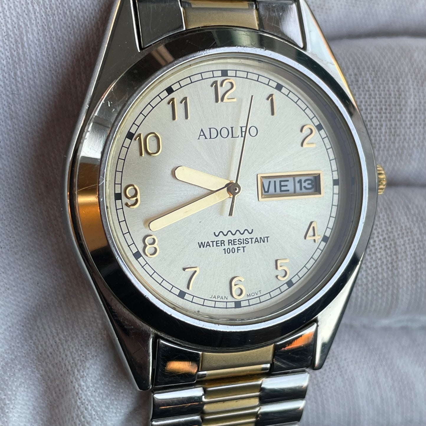 Reloj ADOLFO Hombre Cuarzo Día Fecha Bicolor Expandible 90s