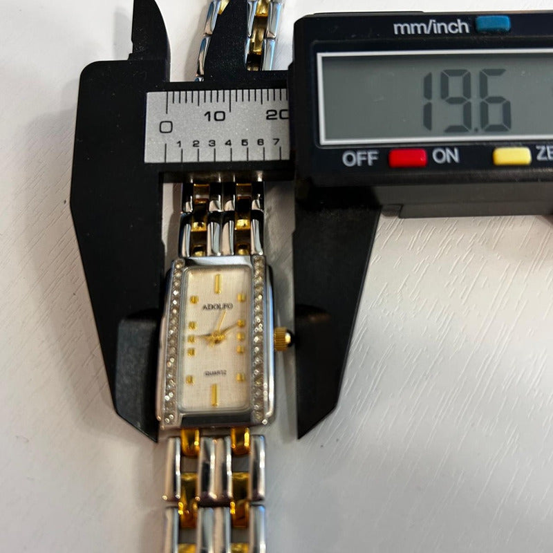 Reloj Adolfo Mujer Vintage 1999 Rectangular Cristales Doble Hilera
