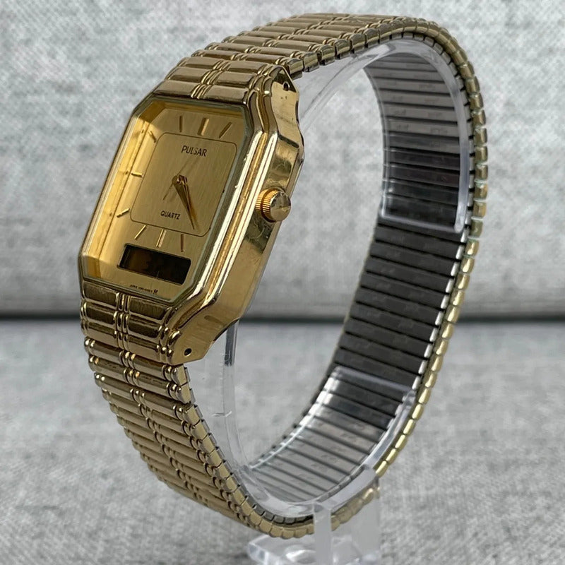 Reloj Pulsar Hombre 1989 Análogo Y Digital Dorado Original