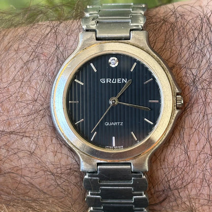 Reloj Gruen Unisex Dial Texturizado 34mm 1993 Diamante A Las 12