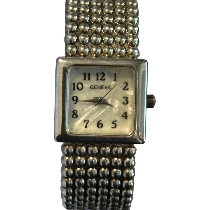 Reloj Geneva Mujer Años 2000 Dial Nacarado Pulsera Joya