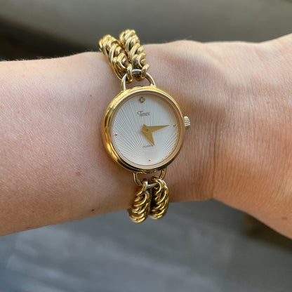 Reloj Timex Mujer Años 90s Dorado Pulsera Cadena Reloj-joya