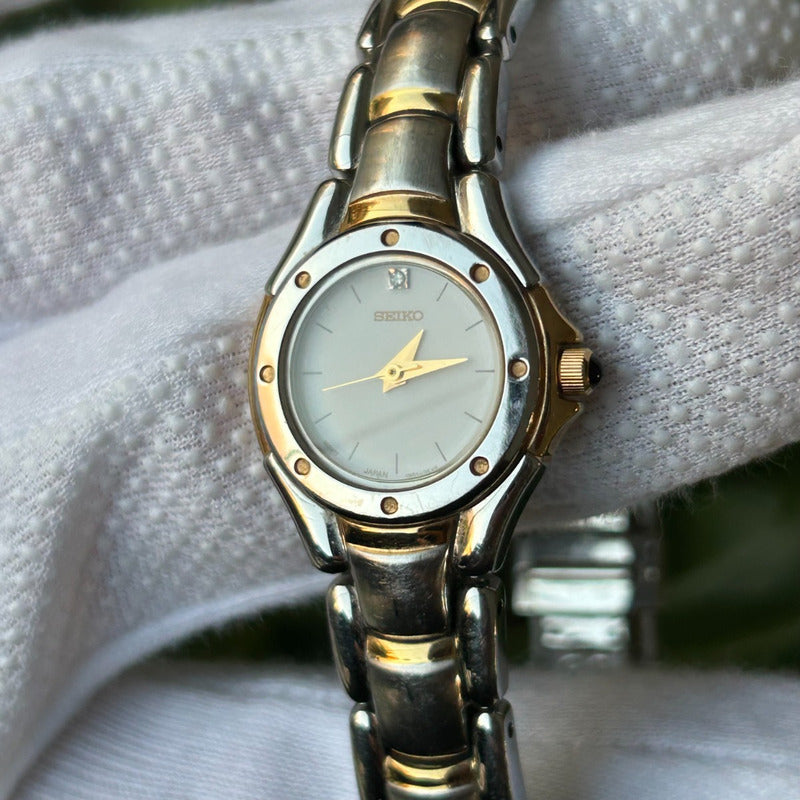 Reloj Seiko Mujer Año 2003 Bicolor Reloj Joya Cabujón Negro