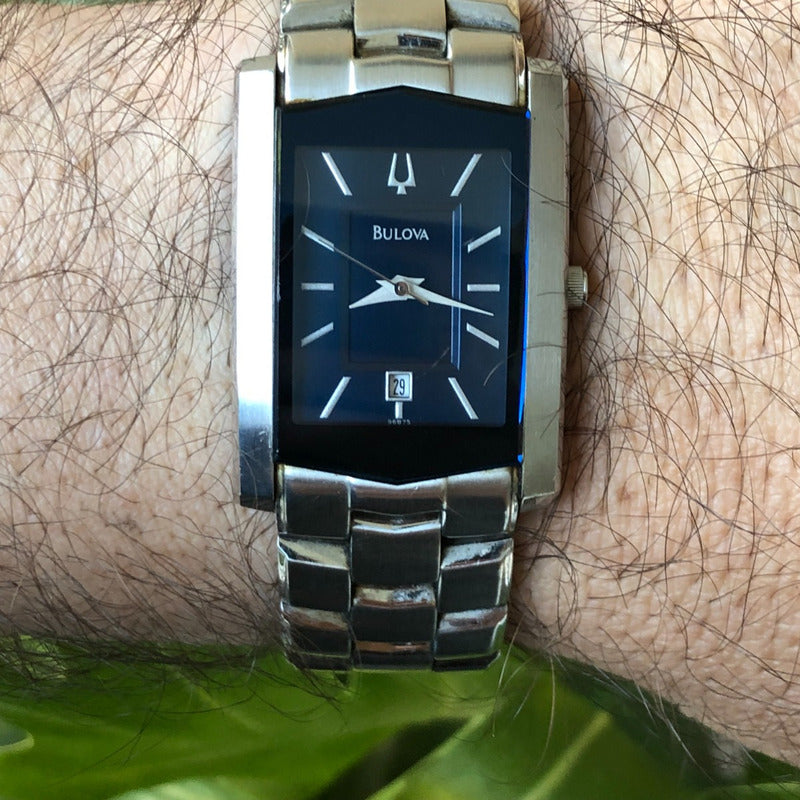 Reloj Bulova Hombre Año 2004 Rectangular Dial Azul Profundo