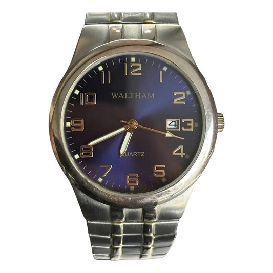 Reloj Waltham Hombre 1999 Azul Sunburst Con Fecha 41mm Leer