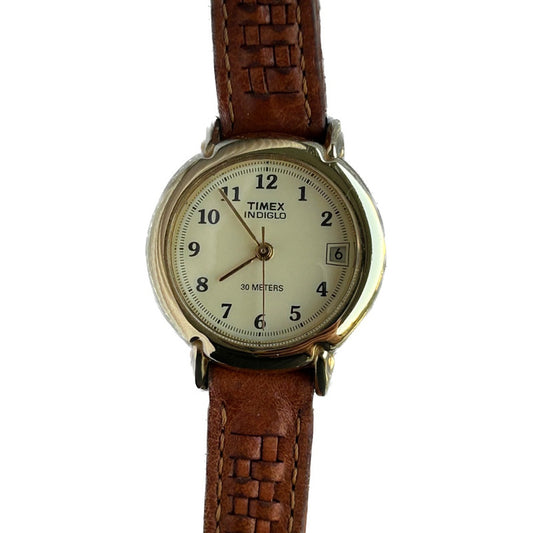 Reloj Timex Mujer Vintage 1997 Indiglo Pulsera Cuero Cuadriculada