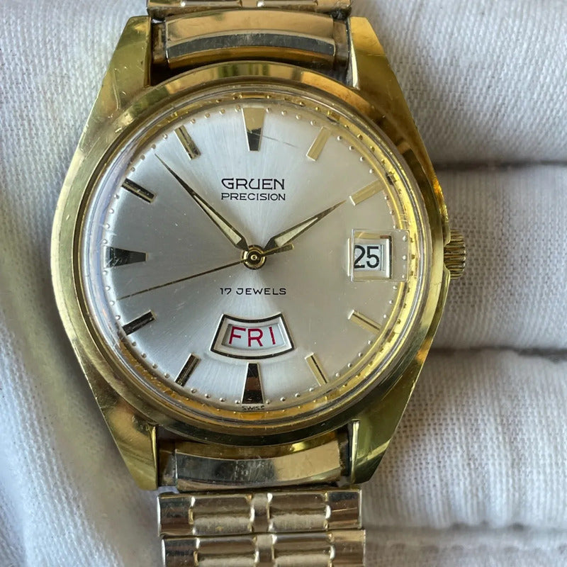 Reloj Gruen Precision 1970 Daydate A Cuerda Hombre Escaso