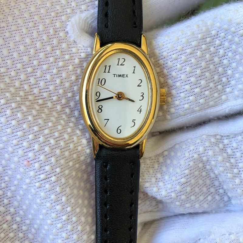 Reloj Timex Mujer Oval Vintage1998 Cuarzo Dorado 19mm Escaso