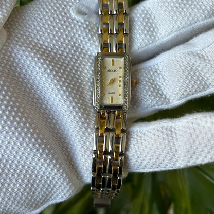 Reloj Adolfo Mujer Vintage 1999 Rectangular Cristales Doble Hilera