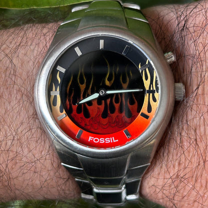 Reloj Fossil Hombre Año 2004 Único Diseño Fuego Bigtic