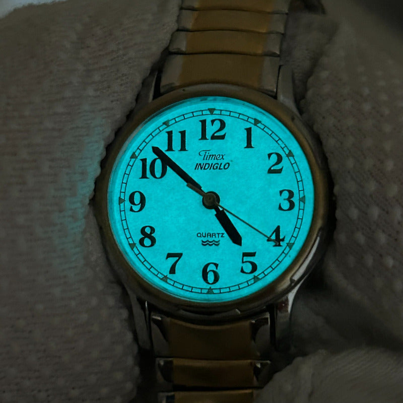 Reloj Timex Mujer Año 2003 Bicolor Indiglo Dial Perla Arena