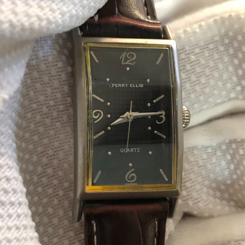 Reloj Perry Ellis Mujer Vintage Año 1999 Rectangular Dorado