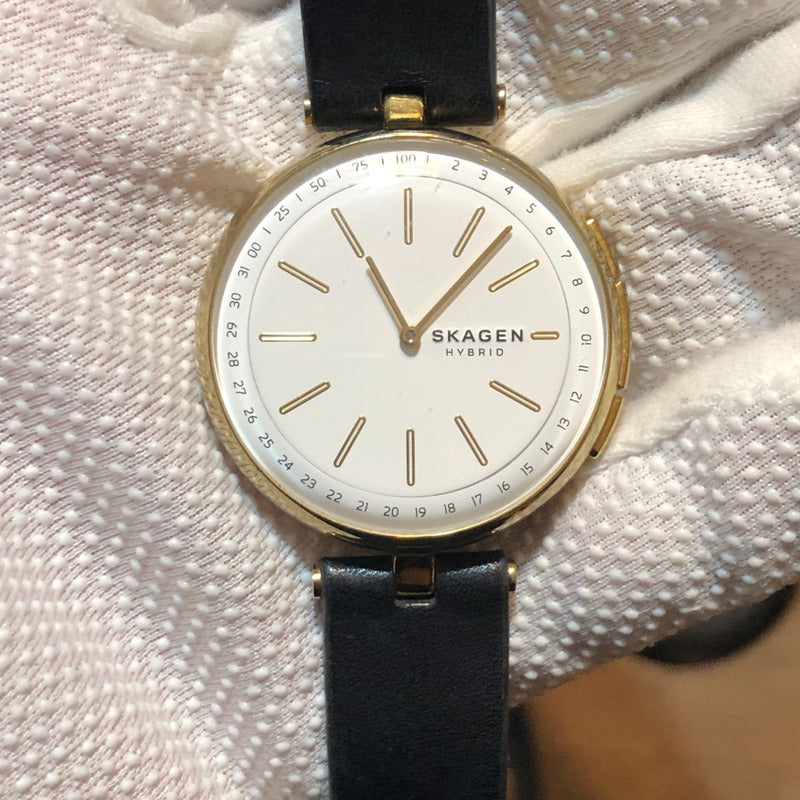 Reloj Skagen Mujer 2017 Híbrido Signatur Dorado Cuero Negro