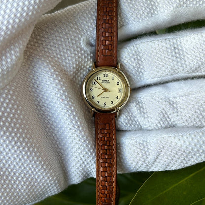 Reloj Timex Mujer Vintage 1997 Indiglo Pulsera Cuero Cuadriculada