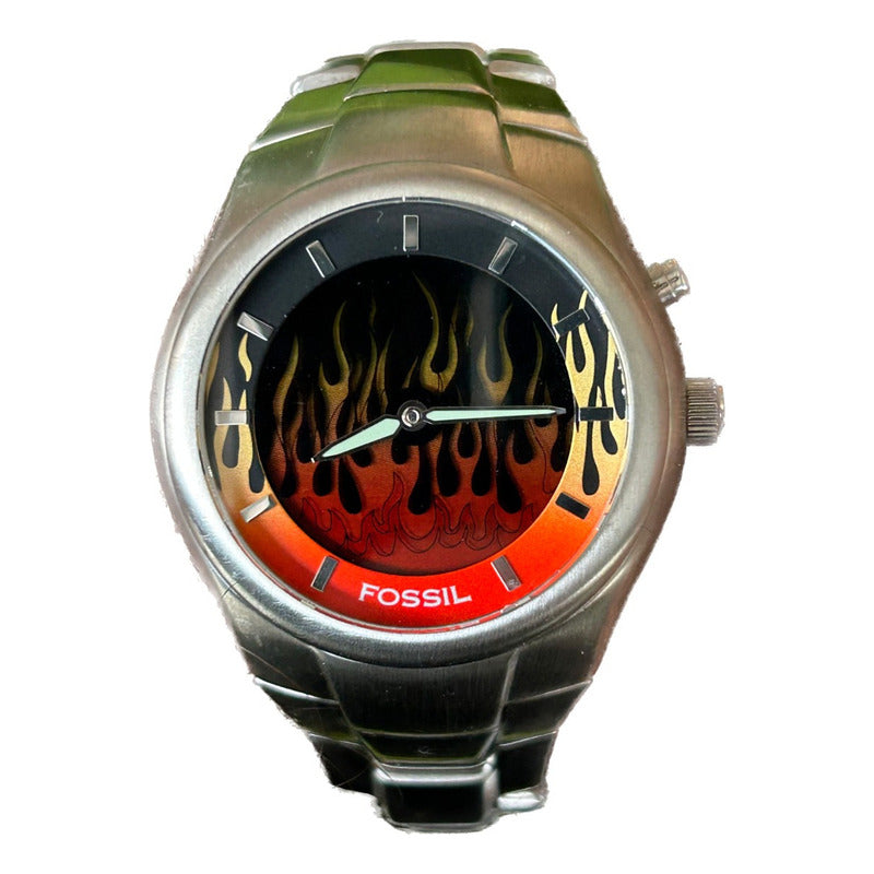 Reloj Fossil Hombre Año 2004 Único Diseño Fuego Bigtic