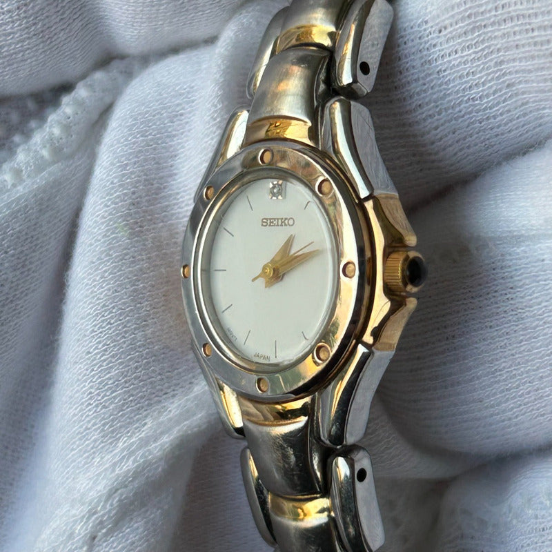Reloj Seiko Mujer Año 2003 Bicolor Reloj Joya Cabujón Negro