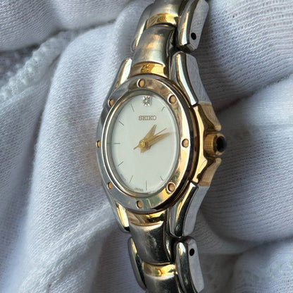 Reloj Seiko Mujer Año 2003 Bicolor Reloj Joya Cabujón Negro