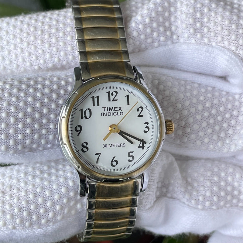 Reloj Timex Mujer Vintage 1997 Cuarzo Indiglo Dial Blanco