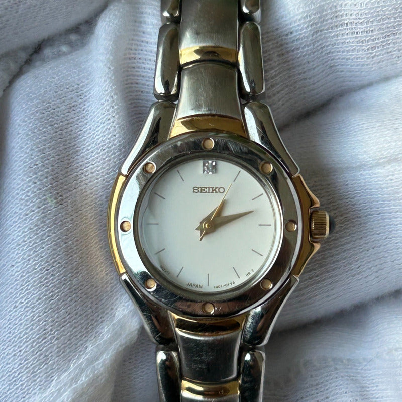 Reloj Seiko Mujer Año 2003 Bicolor Reloj Joya Cabujón Negro