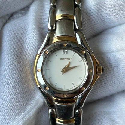 Reloj Seiko Mujer Año 2003 Bicolor Reloj Joya Cabujón Negro