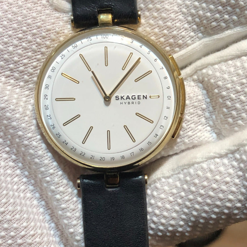 Reloj Skagen Mujer 2017 Híbrido Signatur Dorado Cuero Negro