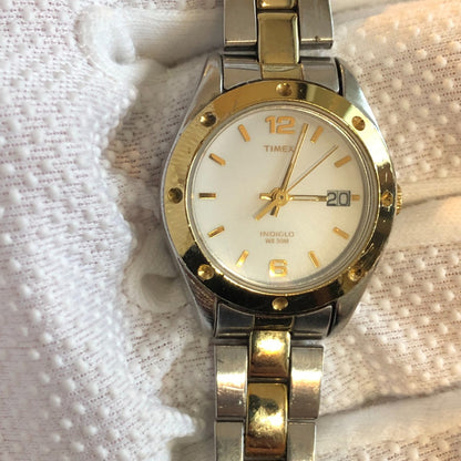 Reloj Timex Mujer Año 2009 Bisel Dorado Acero Two Tone