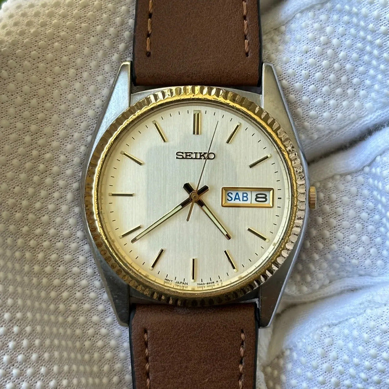 Reloj Seiko Day-date Hombre Años 2000´s Clásico Two Tone Impecable