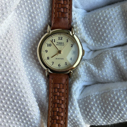 Reloj Timex Mujer Vintage 1997 Indiglo Pulsera Cuero Cuadriculada