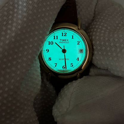 Reloj Timex Mujer Vintage 1997 Indiglo Pulsera Cuero Cuadriculada