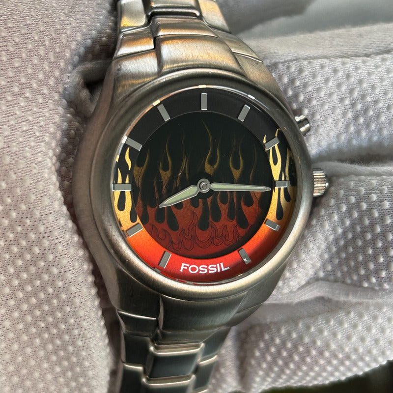 Reloj Fossil Hombre Año 2004 Único Diseño Fuego Bigtic