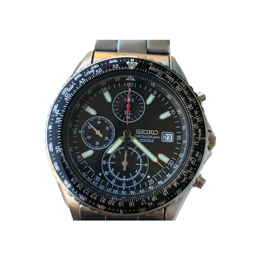 Reloj Seiko Flightmaster Pilot Hombre Acero Plateado