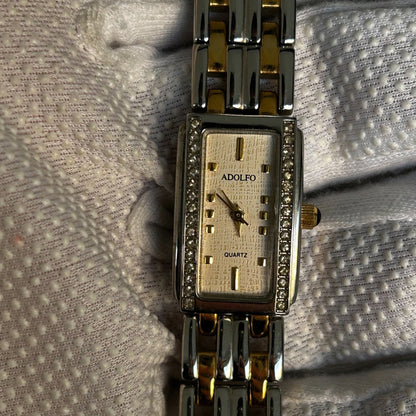 Reloj Adolfo Mujer Vintage 1999 Rectangular Cristales Doble Hilera