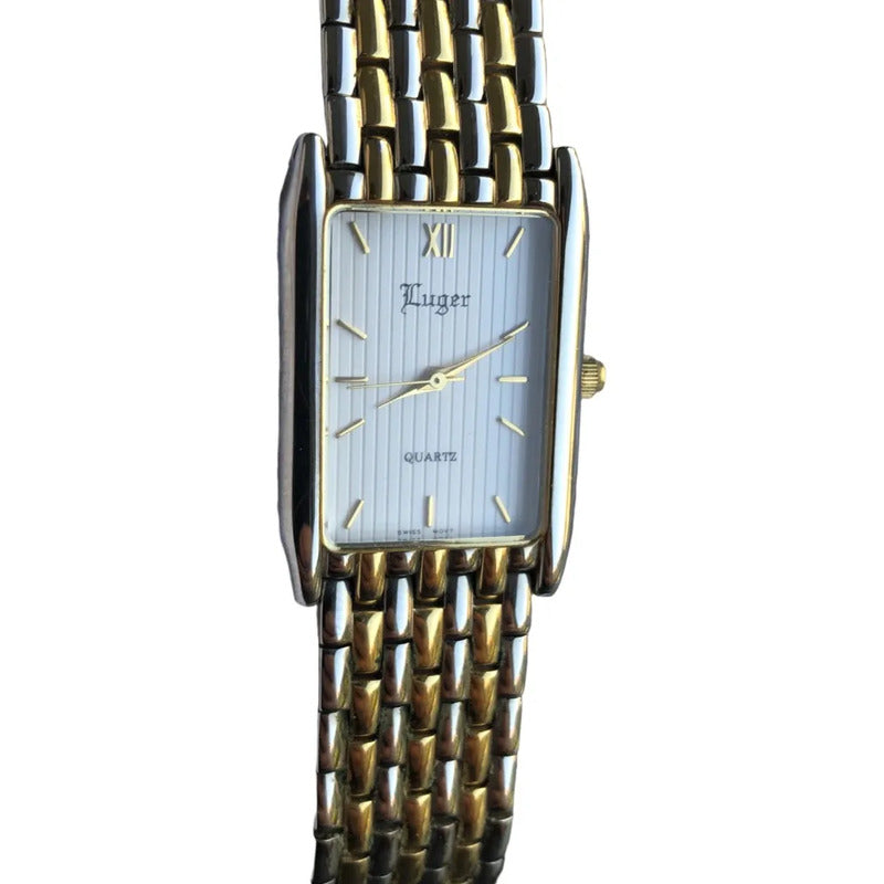 Reloj Luger Mujer Vintage 1997 Suizo Eta Rectangular Two Tone