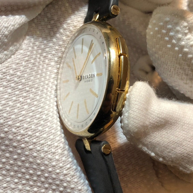 Reloj Skagen Mujer 2017 Híbrido Signatur Dorado Cuero Negro
