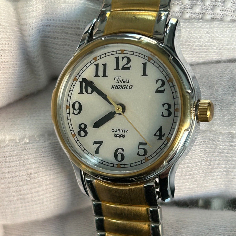 Reloj Timex Mujer Año 2003 Bicolor Indiglo Dial Perla Arena