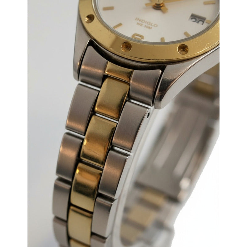 Reloj Timex Mujer Año 2009 Bisel Dorado Acero Two Tone