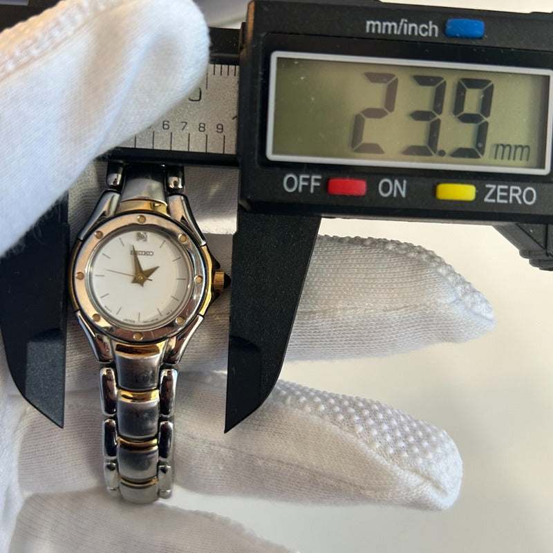 Reloj Seiko Mujer Año 2003 Bicolor Reloj Joya Cabujón Negro