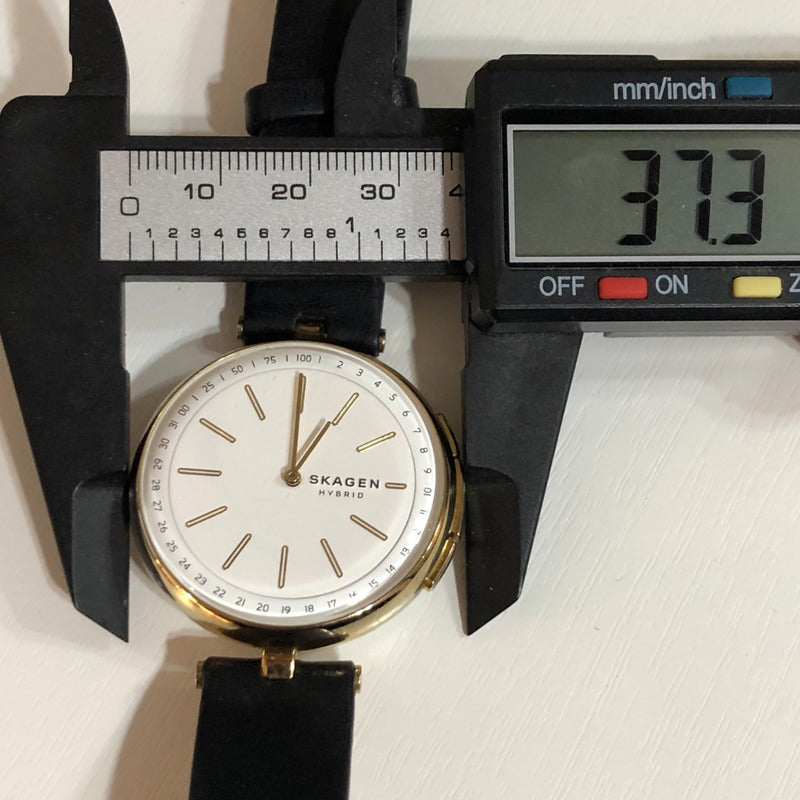 Reloj Skagen Mujer 2017 Híbrido Signatur Dorado Cuero Negro