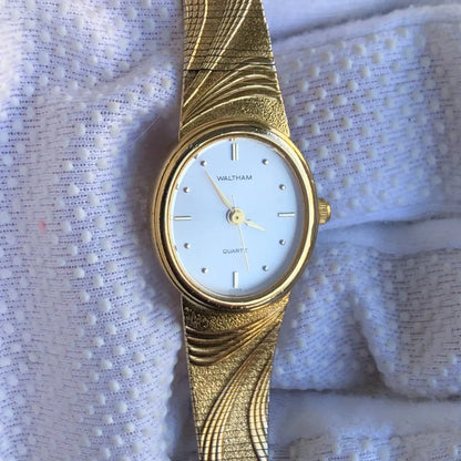 Reloj-joya Waltham Mujer Vintage 1994 Dorado Dial Sunburs