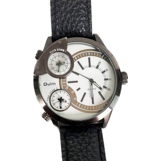Reloj Oulm Con 3 Relojes En El Dial Funcionando Hombre 56mm
