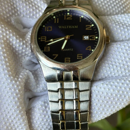 Reloj Waltham Hombre 1999 Azul Sunburst Con Fecha 41mm Leer