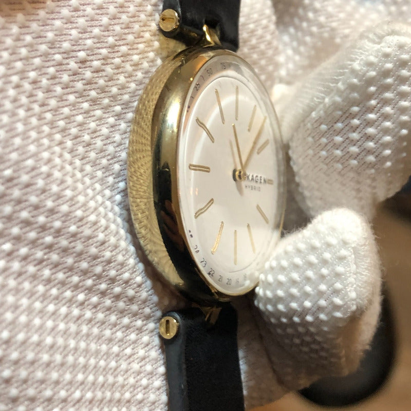 Reloj Skagen Mujer 2017 Híbrido Signatur Dorado Cuero Negro