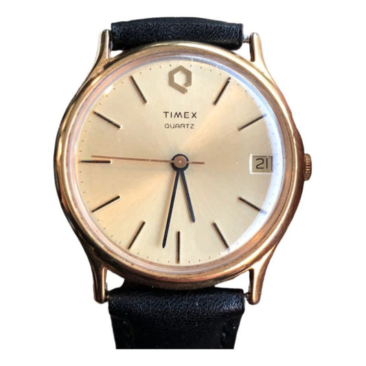 Reloj Timex Vintage Dorado Línea Q 80´s Escaso